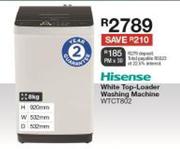 Hisense 8kg White Top Loader Washing Machine WTCT802