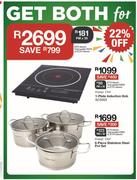 Sneppy Chef 1 Plate Induction Hob+6 Piece Stainless Steel Pot Set