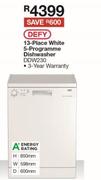 Defy 13 Place White 5 Programme Dishwasher DDW230