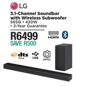 LG 3.1 Channel Soundbar With Wireless Subwoofer S65Q