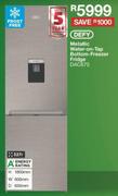 Defy 327L Metallic Water-On-Tap Bottom Freezer Fridge DAC670