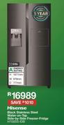 Hisense 535L Black Stainless Steel Water-On-Tap Side By Side Freezer Fridge H700SS-IDB