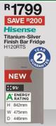 Hisense 91L Titanium Silver Finish Bar Fridge H120RTS