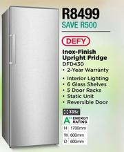 defy 335l inox upright fridge dfd430