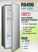 Defy 212L Inox Finish Upright Freezer DUF300
