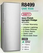 Defy 335L Inox Finish Upright Fridge DFD430