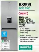 Defy 327L Stainless Steel Finish Water On Tap Bottom Freezer Fridge DAC675