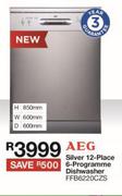 AEG Silver 12-Place 6-Programme Dishwasher FFB6220CZS