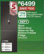 Defy 348L Black Mirror Door Water On Tap Bottom Freezer Fridge DAC652