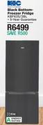 KIC 314L Black Bottom Freezer Fridge KBF635/2BL