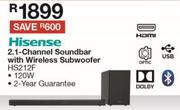 Hisense 2.1 Channel Soundbar With Wireless Subwoofer HS212F