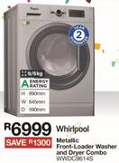 Whirlpool 9/6kg Metallic Front Loader Washer & Dryer Combo WWDC9614S