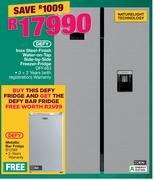 Defy 614L Inox Steel Finish Water On Tap Side By Side Freezer Fridge DFF463