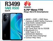 Huawei 6.75" Nova Y70 Mega 4G/LTE Smartphone-Each