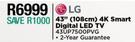 LG 43" (108cm) 4K Smart Digital LED TV 43UP7500PVG