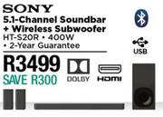 Sony 5.1 Channel Soundbar + Wireless Subwoofer HT-S20R