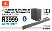 JBL 2.1 Channel Soundbar + Wireless Subwoofer SB260