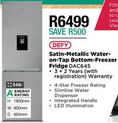 Defy 348Ltr Satin-Metallic Water-On-Tap Bottom-Freezer Fridge DAC645