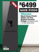 Hisense 263L Black Glass Finish Water On Tap Bottom Freezer Fridge H370BMIB-WD