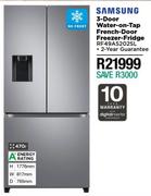 Samsung 470L 3 Door Water On Tap French Door Freezer Fridge RF49A5202SL
