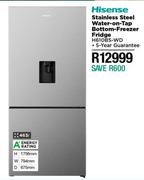 Hisense 463L Stainless Steel Water On Tap Bottom Freezer Fridge H610BS-WD