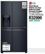 LG 601L Matt Black Water On Tap Side By Side Freezer Fridge GC-J247CQBV