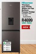 Hisense 222L Titanium Inox Finish Water On Tap Bottom Freezer Fridge H310BIT-WD