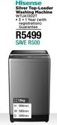 Hisense 13Kg Silver Top Loader Washing Machine WTJA1302T