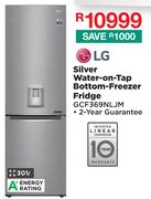 LG 301L Silver Water On Tap Bottom Freezer Fridge GCF369NLJM