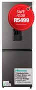 Hisense 222L Titanium Inox Finish Water On Tap Bottom Freezer Fridge H310BIT-WD