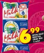Crystal Valley Fresh full Cream Milk Sachet-1Ltr