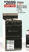 Univa Black 3 Plate Plug In Stove U305B