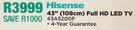 Hisense 43" (108cm) Full HD LED TV 43A5200F