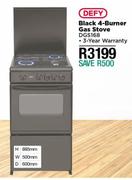 Defy Black 4 Burner Gas Stove DGS168