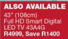 Hisense 43" (108cm) Full HD Smart Digital LED TV 43A4G