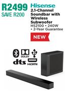 Hisense 2.1 Channel Soundbar With Wireless Subwoofer HS2100