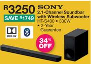 Sony 2.1 Channel Soundbar With Wireless Subwoofer HT-S400