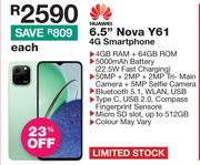 Huawei 6.5" Nova Y61 4G Smartphone-Each