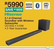 Hisense 5.1 2 Channel Soundbar With Wireless Subwoofer U5120G