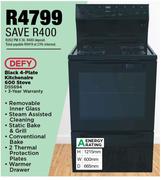 Defy Black 4 Plate Kitchenaire 600 Stove DSS694