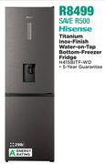 Hisense 298L Titanium Inox Finish Water On Tap Bottom Freezer Fridge H415BITF-WD
