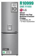 LG 301L Silver Water On Tap Bottom Freezer Fridge GCF369NLJM