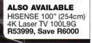 Hisense 100" (254cm) 4K Laser TV 100L9G