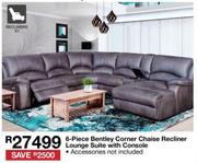 6 Piece Bentley Corner Chaise Recliner Lounge Suite With Console
