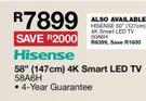 Hisense 58" (147cm) 4K Smart LED TV 58A6H