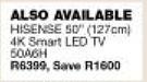Hisense 50" (127cm) 4K Smart LED TV 50A6H
