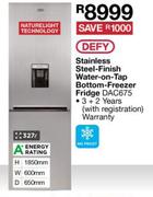 Defy 327L Stainless Steel Finish Water On Tap Bottom Freezer Fridge DAC675