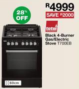 Totai 60cm Black 4 Burner Gas/Electric Stove T700EB