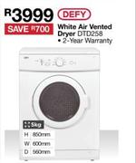 Defy 5Kg White Air Vented Dryer DTD258