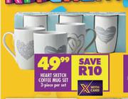 Heart Sketch Coffee Mug Set 3 Piece-Per Set